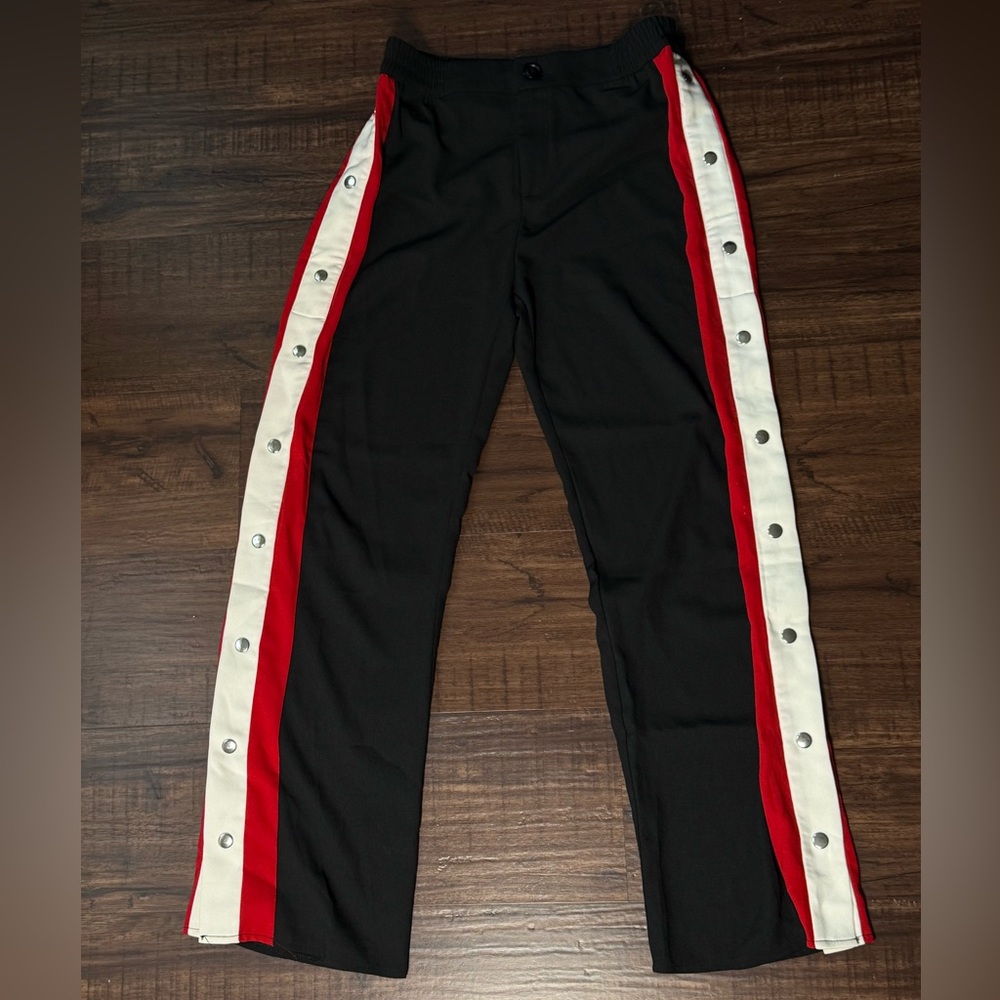 Fashion Nova Black Wide Leg Pants with Red and White Accents